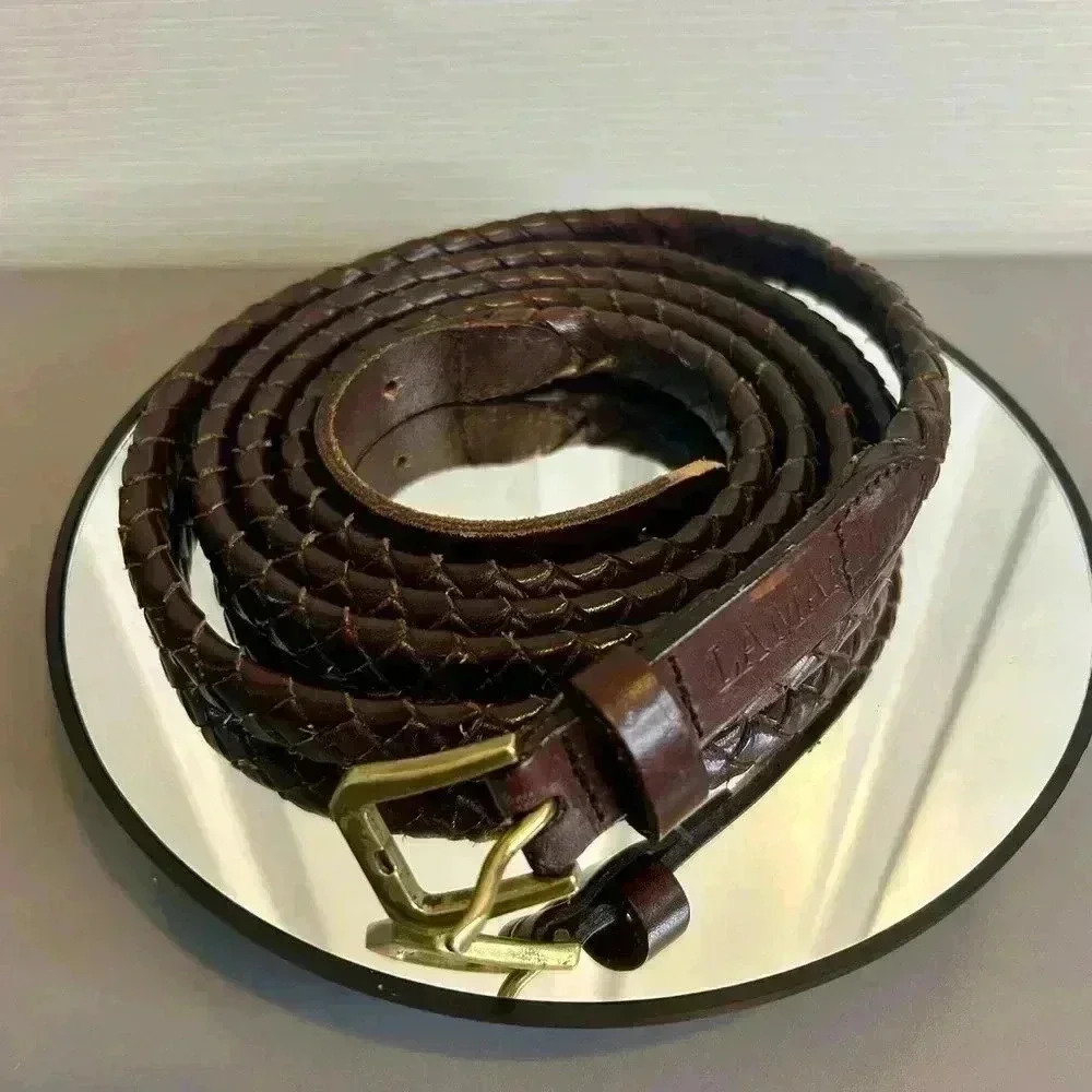“LA Martina” Men’s Skinny Leather Braided Belt w/ Brass Hardware Size XL